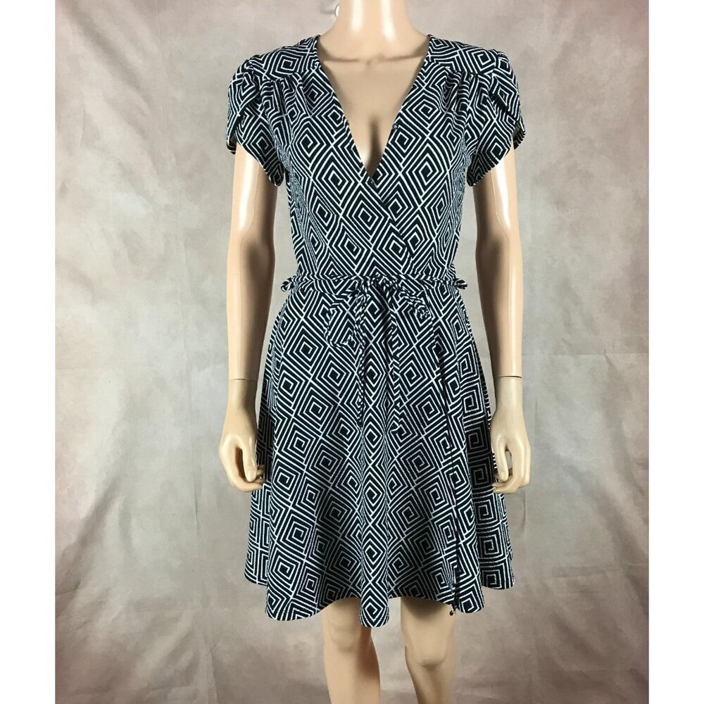 Vintage SMAK PARLOUR Black/White Geometric Faux Wrap Dress SMALL